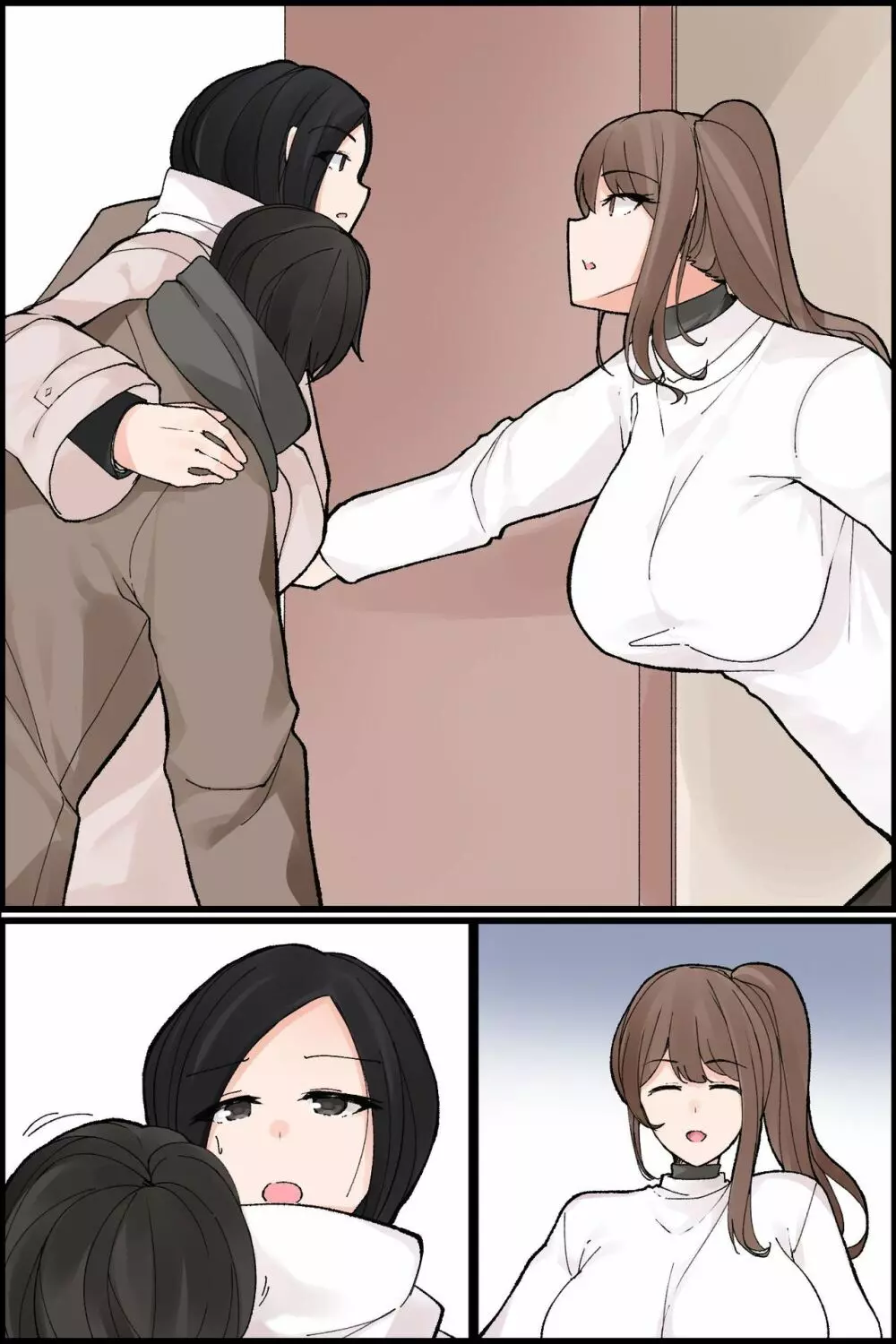 めちゃくちゃエロい身体の世話好き幼なじみと、クール系巨乳美人同僚と俺ん家で3Pハーレム!? Page.86